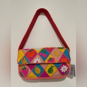 America & Beyond Beaded Daisy Cherry Strawberry Summer Tropical shoulder bag